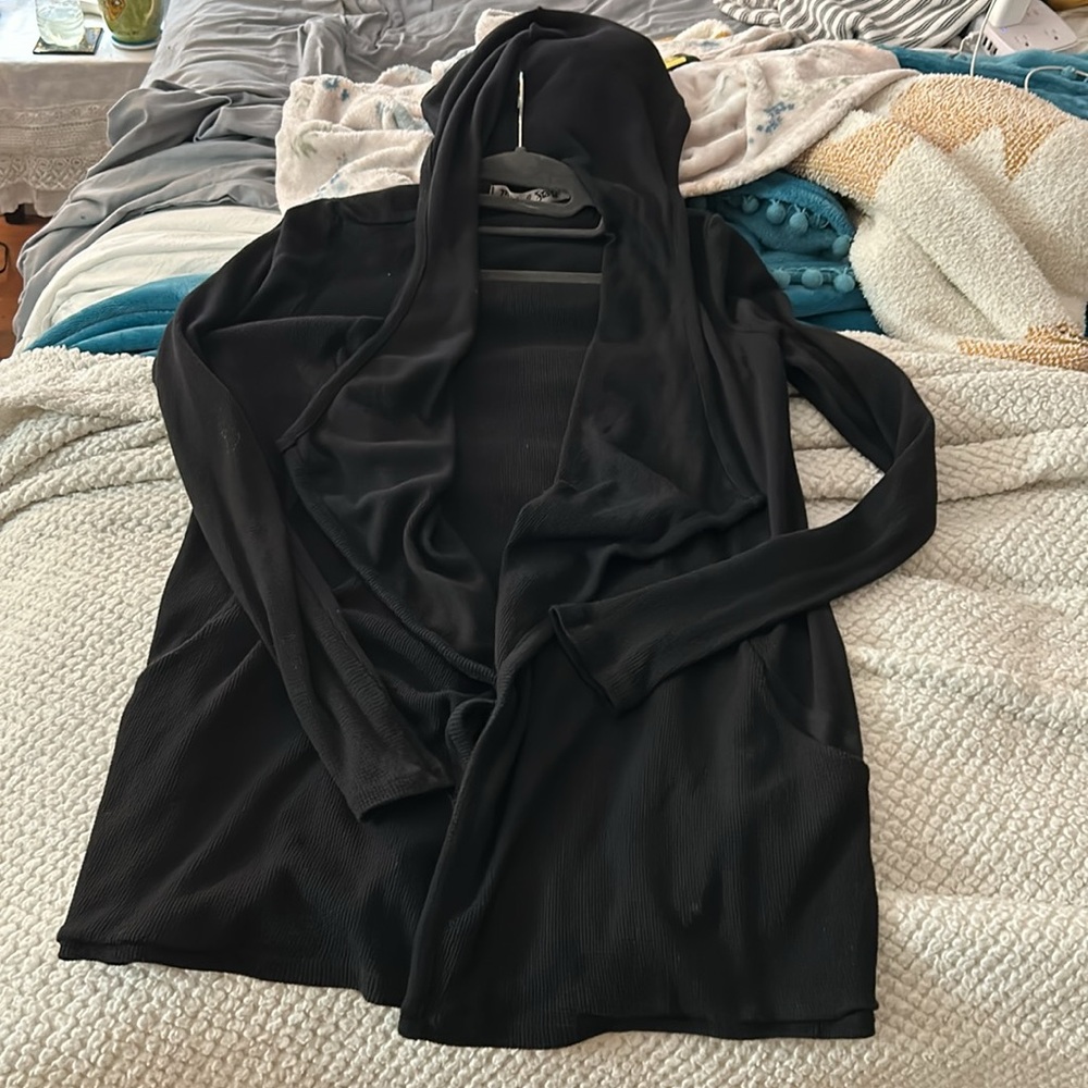 Michael Stars One Size Open Thermal Hooded Cardigan - Picture 2 of 9